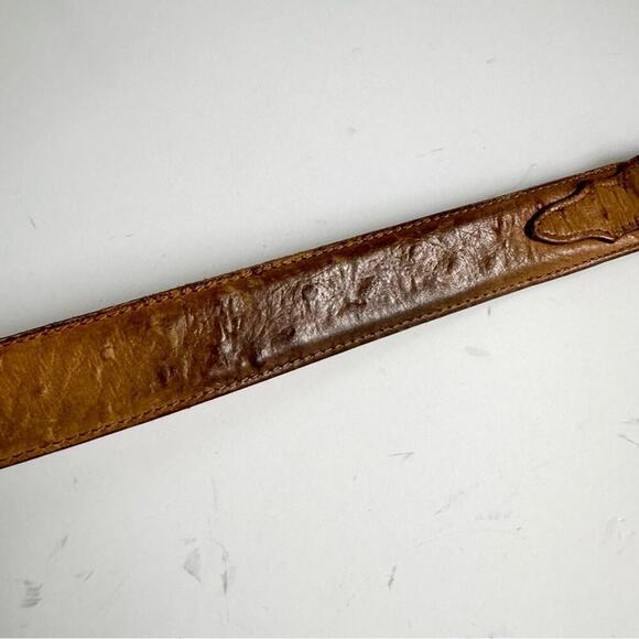 Ostrich Leather Belt Exotic Brown Tan Vintage Distressed Western Silver Mens 40 - Picture 7 of 16